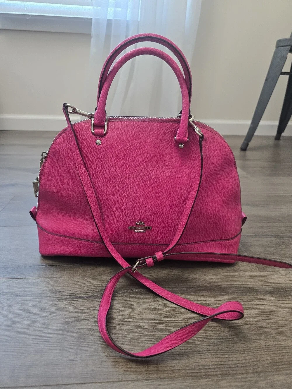Coach Sierra Satchel Crossgrain Leather Fucshia Pink Silver Tone Hardware